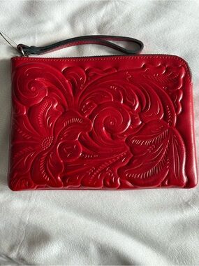 Patricia Nash Red Embossed Leather Wristlet Clutch NWT